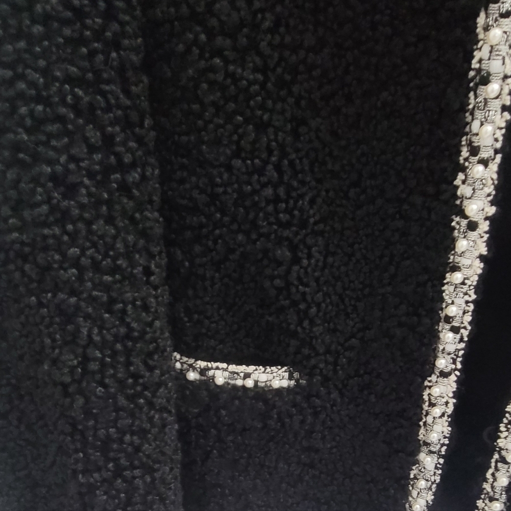 Glamourpuss NYC Faux Fur Blazer Black with Embroidered Pearl Trim Size M/L - Picture 3 of 8